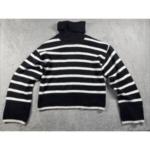 Z Supply Josephine Pullover Turtleneck Sweater Long Sleeve Black White Stripe XS